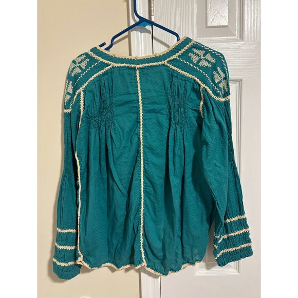 Sundance boho teal embroidered cotton top blouse - Picture 4 of 11